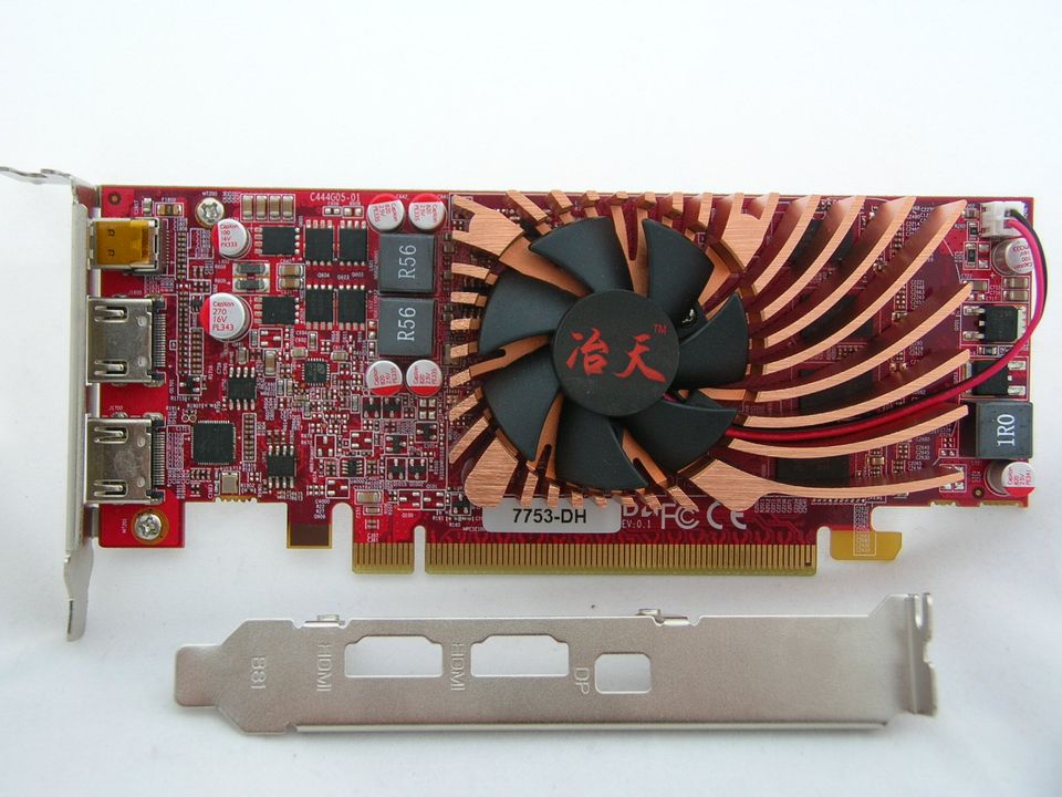 冶天7753-DH双HDMI1.4显卡4K*2K硬解DP三屏显示3路音频分屏半高2U刀卡